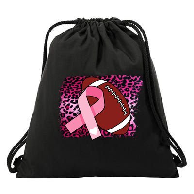 Leopard Pink Ribbon Breast Cancer Football Drawstring Bag