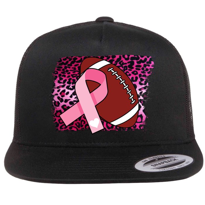 Leopard Pink Ribbon Breast Cancer Football Flat Bill Trucker Hat