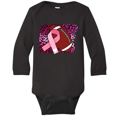 Leopard Pink Ribbon Breast Cancer Football Baby Long Sleeve Bodysuit