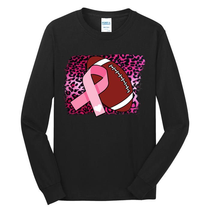 Leopard Pink Ribbon Breast Cancer Football Tall Long Sleeve T-Shirt