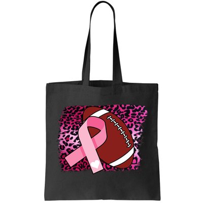 Leopard Pink Ribbon Breast Cancer Football Tote Bag