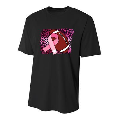 Leopard Pink Ribbon Breast Cancer Football Youth Performance Sprint T-Shirt
