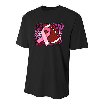 Leopard Pink Ribbon Breast Cancer Football Youth Performance Sprint T-Shirt