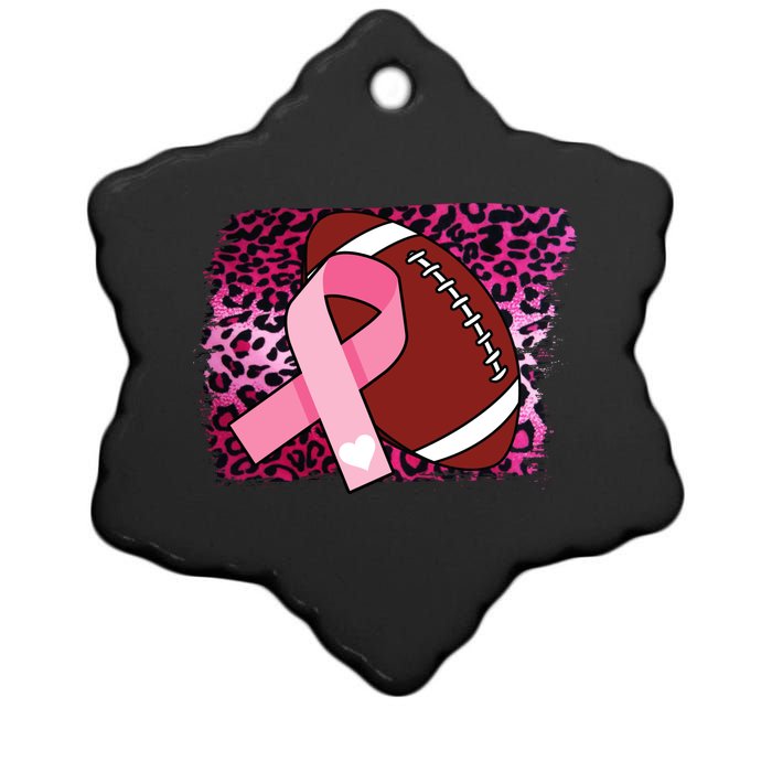 Leopard Pink Ribbon Breast Cancer Football Ceramic Star Ornament