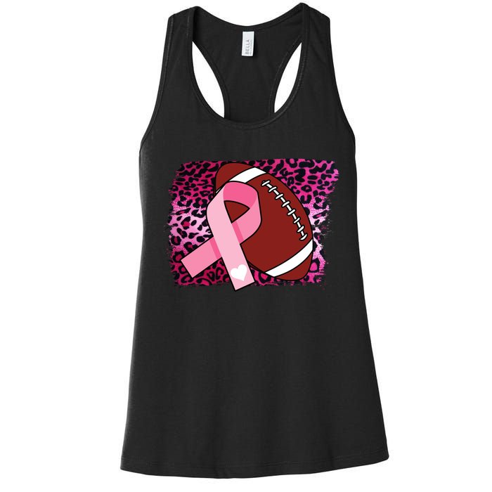 Leopard Pink Ribbon Breast Cancer Football Women's Racerback Tank