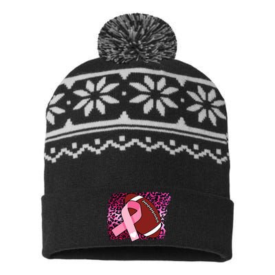 Leopard Pink Ribbon Breast Cancer Football USA-Made Snowflake Beanie