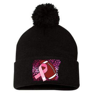 Leopard Pink Ribbon Breast Cancer Football Pom Pom 12in Knit Beanie