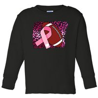 Leopard Pink Ribbon Breast Cancer Football Toddler Long Sleeve Shirt