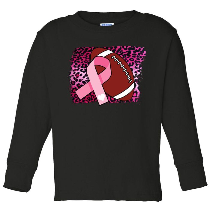 Leopard Pink Ribbon Breast Cancer Football Toddler Long Sleeve Shirt