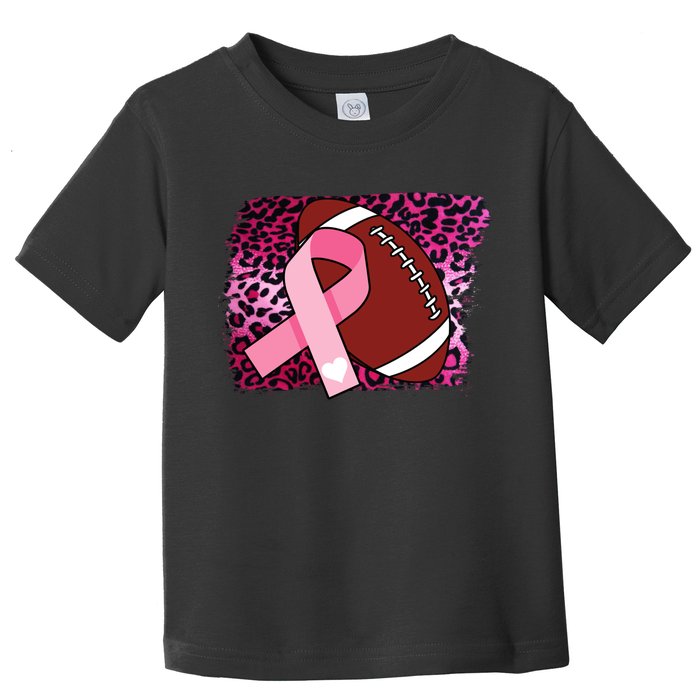 Leopard Pink Ribbon Breast Cancer Football Toddler T-Shirt