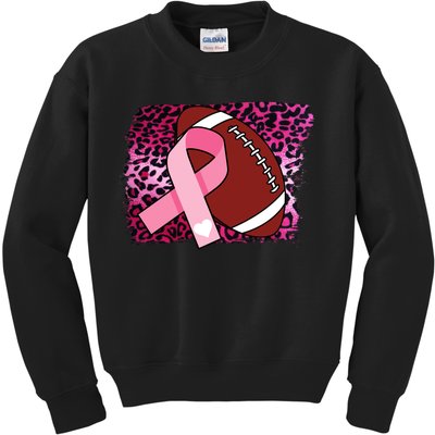 Leopard Pink Ribbon Breast Cancer Football Kids Sweatshirt