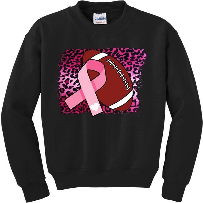 Leopard Pink Ribbon Breast Cancer Football Kids Sweatshirt