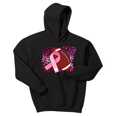 Leopard Pink Ribbon Breast Cancer Football Kids Hoodie