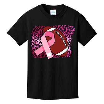 Leopard Pink Ribbon Breast Cancer Football Kids T-Shirt