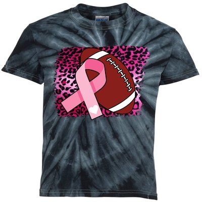 Leopard Pink Ribbon Breast Cancer Football Kids Tie-Dye T-Shirt