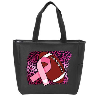 Leopard Pink Ribbon Breast Cancer Football Zip Tote Bag