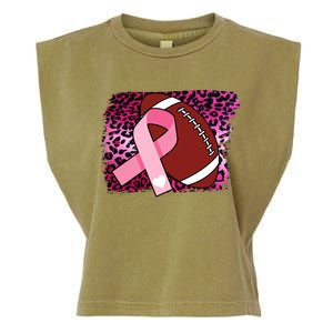 Leopard Pink Ribbon Breast Cancer Football Garment-Dyed Women's Muscle Tee