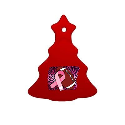 Leopard Pink Ribbon Breast Cancer Football Ceramic Tree Ornament