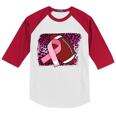 Leopard Pink Ribbon Breast Cancer Football Kids Colorblock Raglan Jersey