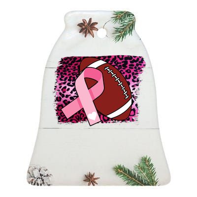 Leopard Pink Ribbon Breast Cancer Football Ceramic Bell Ornament