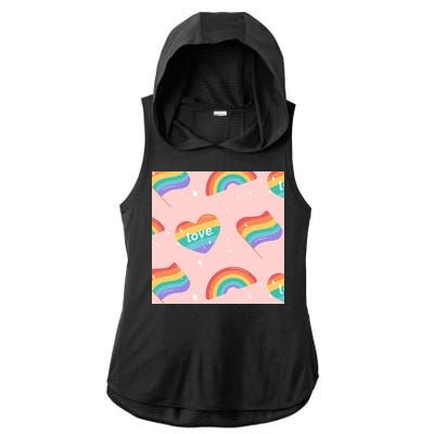 Love Pride Rainbow Flag Ladies PosiCharge Tri-Blend Wicking Draft Hoodie Tank