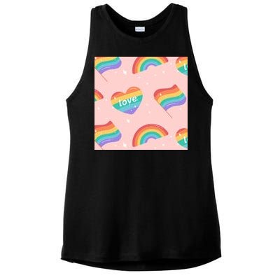 Love Pride Rainbow Flag Ladies PosiCharge Tri-Blend Wicking Tank