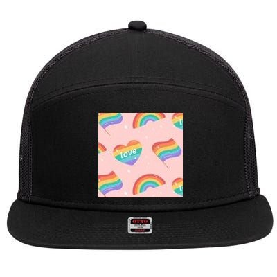 Love Pride Rainbow Flag 7 Panel Mesh Trucker Snapback Hat