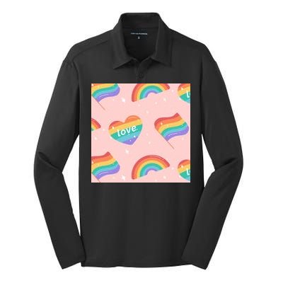 Love Pride Rainbow Flag Silk Touch Performance Long Sleeve Polo