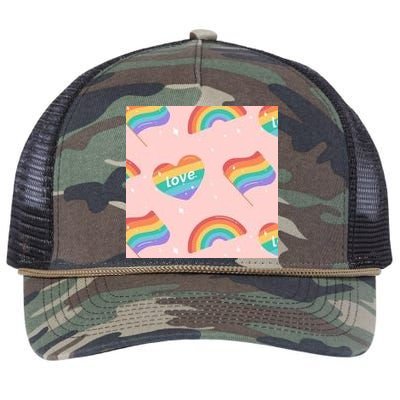 Love Pride Rainbow Flag Retro Rope Trucker Hat Cap