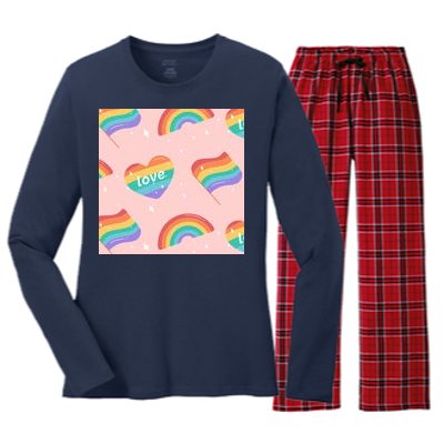 Love Pride Rainbow Flag Women's Long Sleeve Flannel Pajama Set 