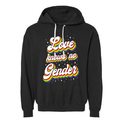 Lgbt Pride Rainbow Love Knows No Gender Gift Garment-Dyed Fleece Hoodie