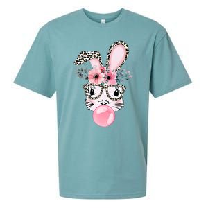 Leopard Print Rabbit Bunny Blowing Bubble Gum Easter Day Gift Sueded Cloud Jersey T-Shirt