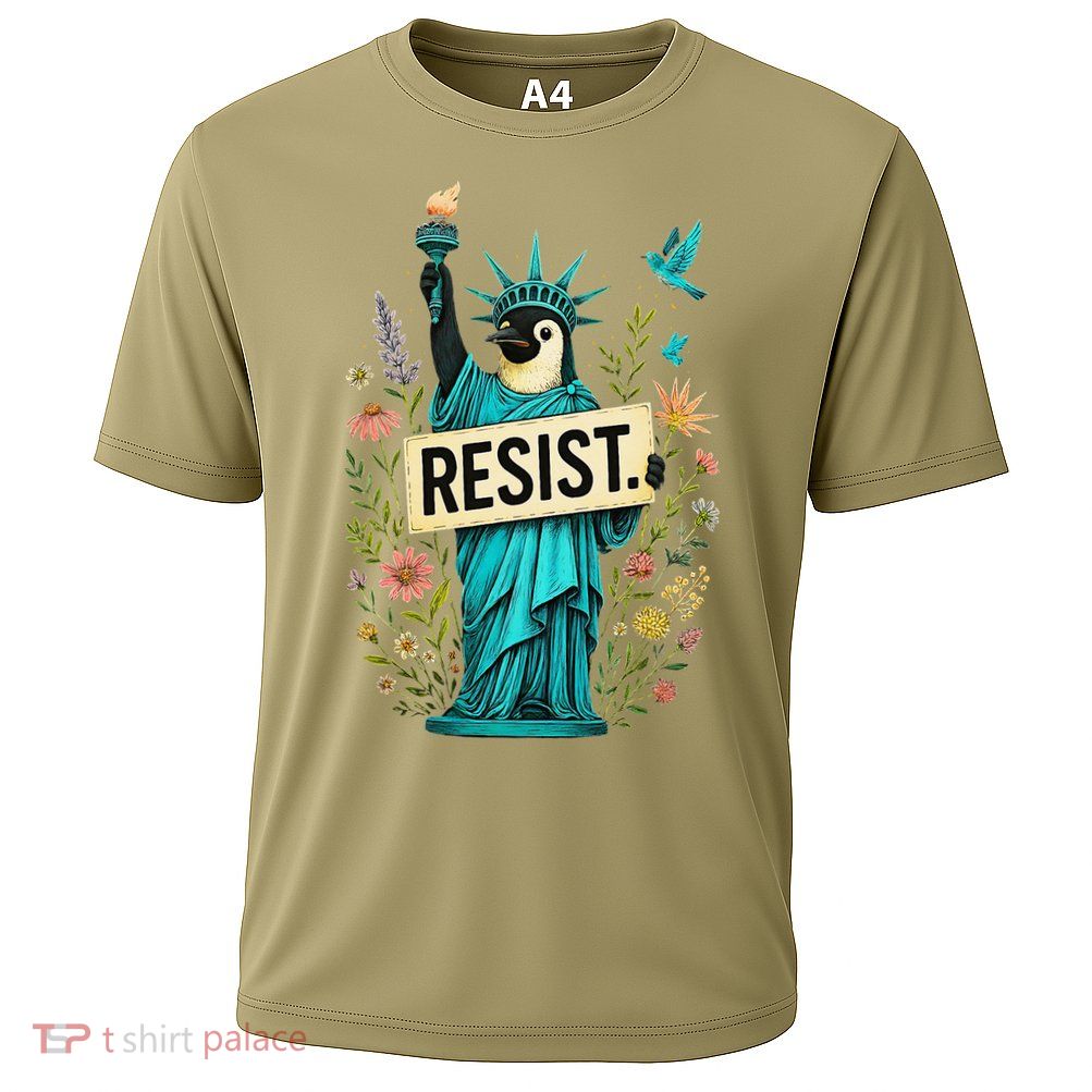 Liberty Penguin Resist Protest Against Tariffs Floral Cooling Performance Crew T-Shirt