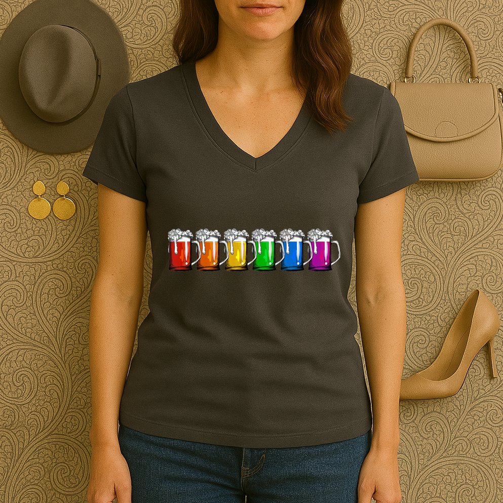 LGBT Pride Rainbow Beer Women's V-Neck T-Shirt