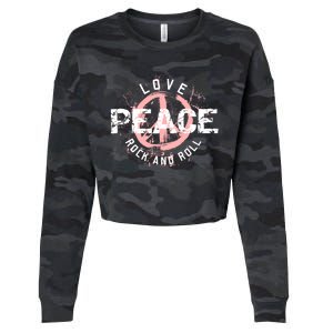 Love Peace Rock And Roll Saying Rocker Freedom Motif Gift Cropped Pullover Crew