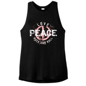 Love Peace Rock And Roll Saying Rocker Freedom Motif Gift Ladies PosiCharge Tri-Blend Wicking Tank