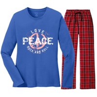 Love Peace Rock And Roll Saying Rocker Freedom Motif Gift Women's Long Sleeve Flannel Pajama Set 