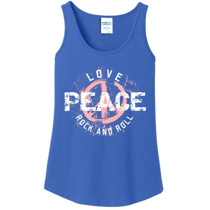 Love Peace Rock And Roll Saying Rocker Freedom Motif Gift Ladies Essential Tank