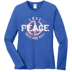 Love Peace Rock And Roll Saying Rocker Freedom Motif Gift Ladies Long Sleeve Shirt