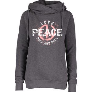 Love Peace Rock And Roll Saying Rocker Freedom Motif Gift Womens Funnel Neck Pullover Hood