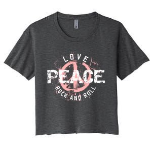 Love Peace Rock And Roll Saying Rocker Freedom Motif Gift Women's Crop Top Tee