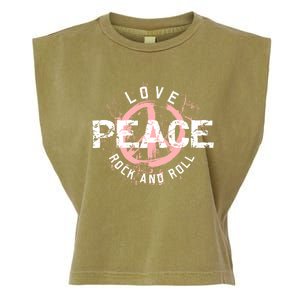 Love Peace Rock And Roll Saying Rocker Freedom Motif Gift Garment-Dyed Women's Muscle Tee