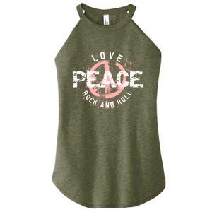 Love Peace Rock And Roll Saying Rocker Freedom Motif Gift Women's Perfect Tri Rocker Tank