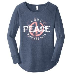 Love Peace Rock And Roll Saying Rocker Freedom Motif Gift Women's Perfect Tri Tunic Long Sleeve Shirt