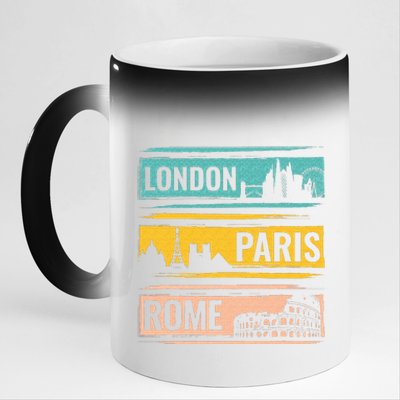 London Paris Rome World Traveler 11oz Black Color Changing Mug