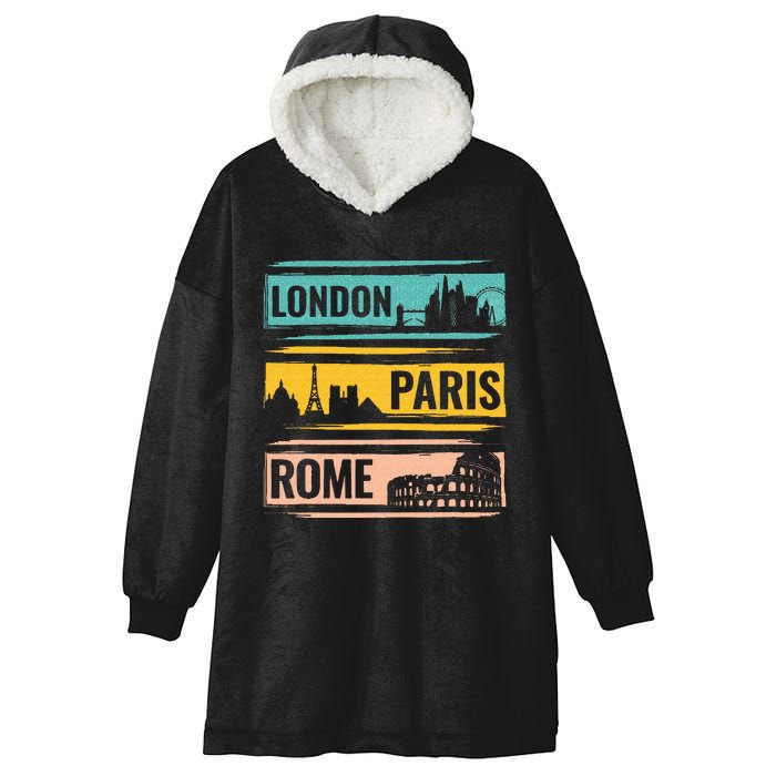 London Paris Rome World Traveler Hooded Wearable Blanket