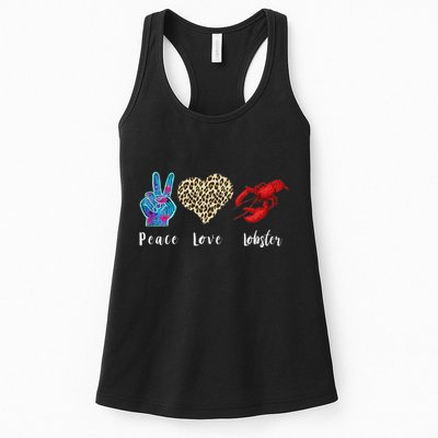 Love Peace Red Lobster Leopard Seafood Lover Lobster Eating Womens Tank Top