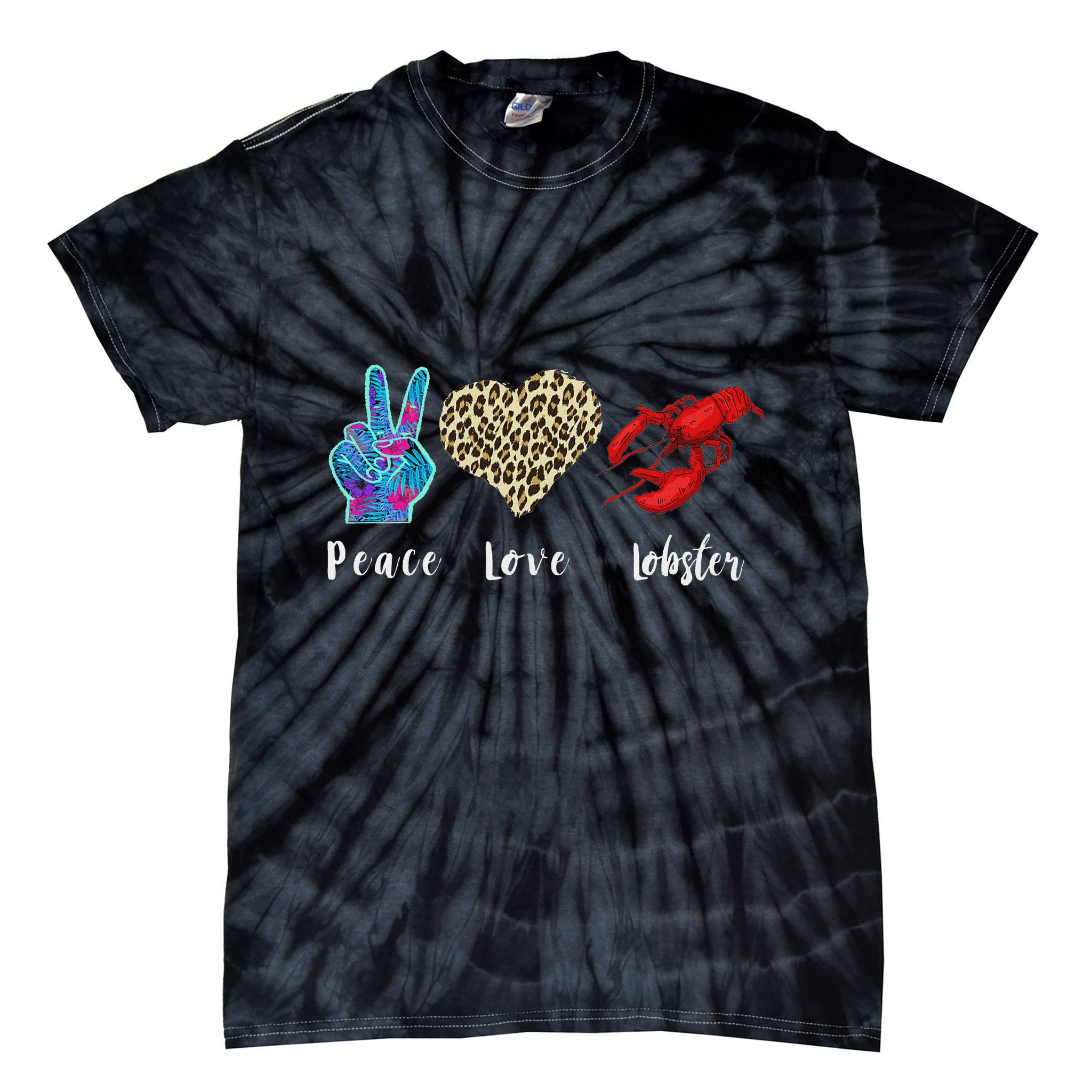 Love Peace Red Lobster Leopard Seafood Lover Lobster Eating Tie-Dye T-Shirt