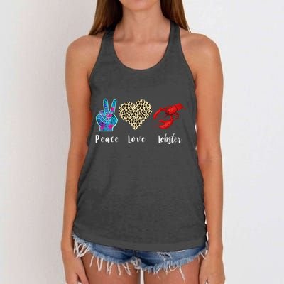 Love Peace Red Lobster Leopard Seafood Lover Lobster Eating Women's Knotted Racerback Tank
