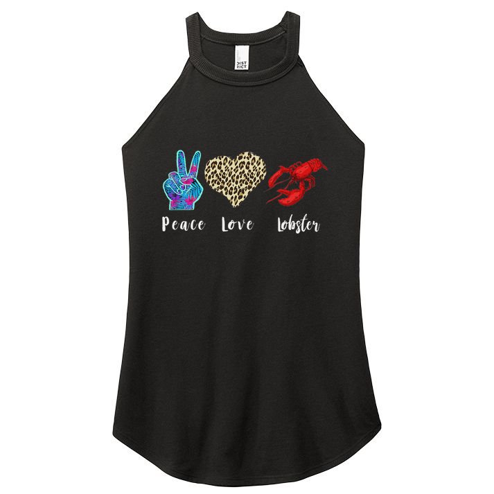 Love Peace Red Lobster Leopard Seafood Lover Lobster Eating Women's Perfect Tri Rocker Tank